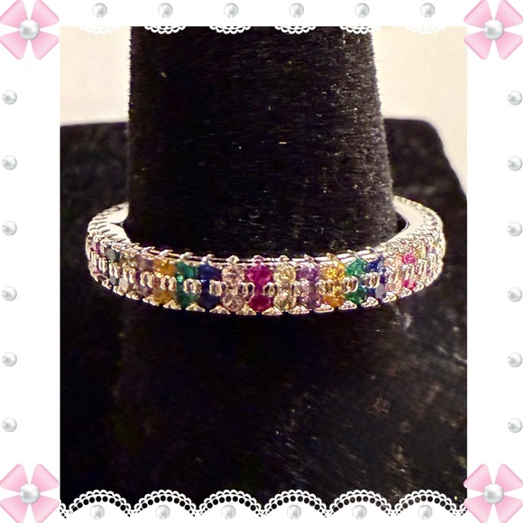 Jewelry - Ring - size 7.75 -New - dainty multi-color rhinestones silver tone band. BOGO ⬇️